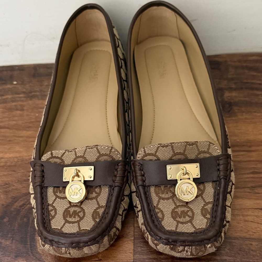 Michael Kors Brown and Tan Logo Loafers